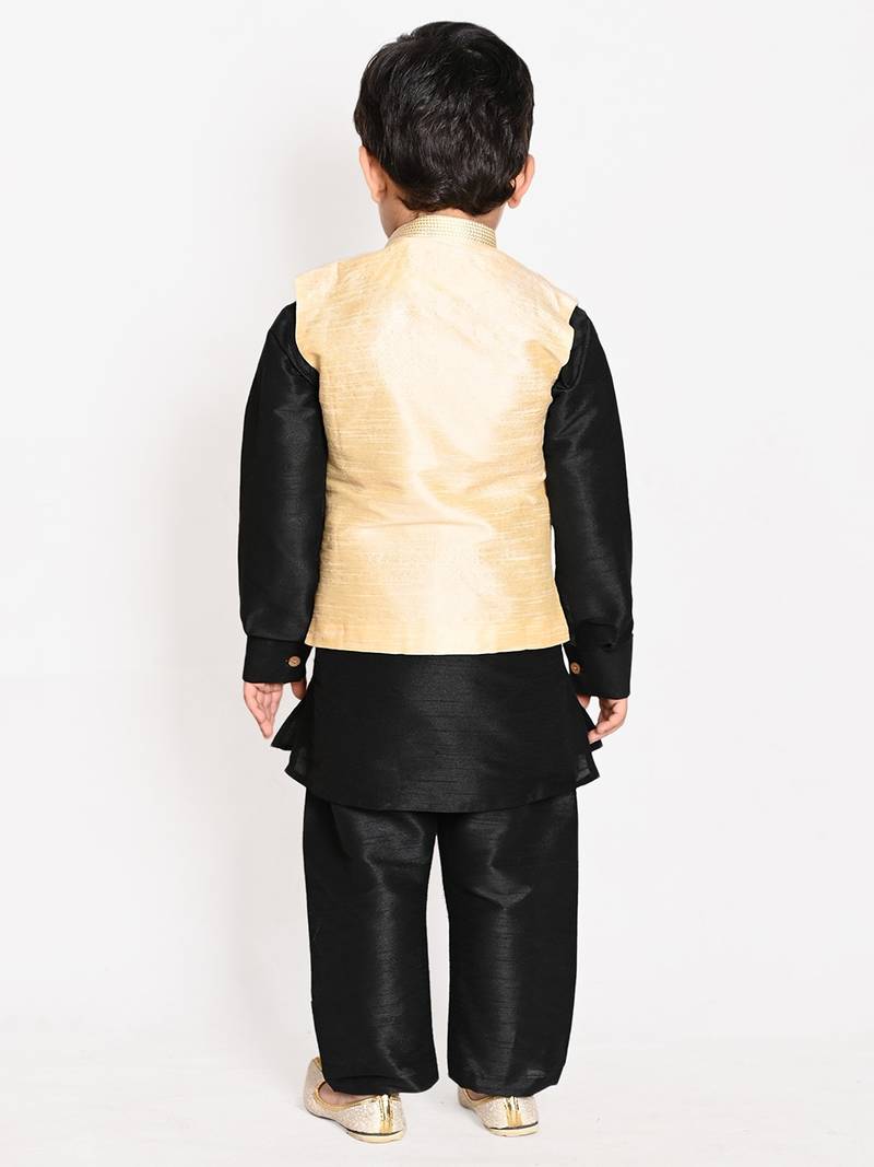 blue silk blend printed  waistcoat Kurta Pyjama