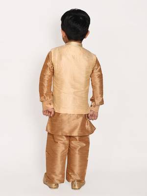 gold silk blend printed  waistcoat Kurta Pyjama 4