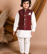 white silk blend printed  waistcoat Kurta Pyjama