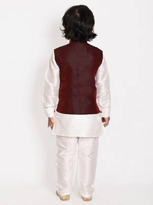 white silk blend printed  waistcoat Kurta Pyjama 4