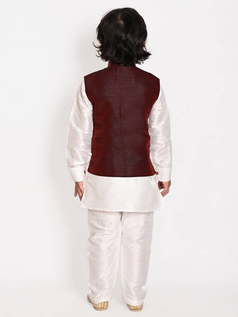 white silk blend printed  waistcoat Kurta Pyjama