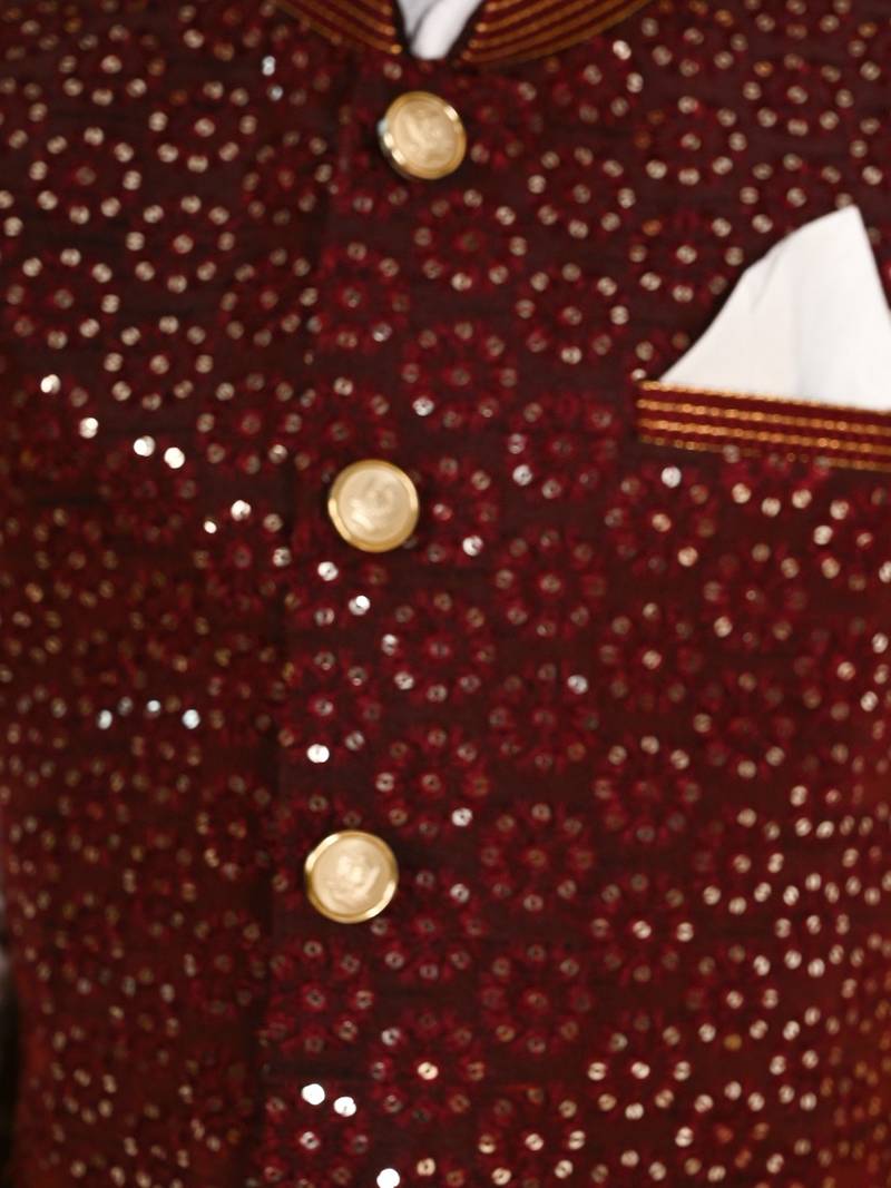 white silk blend printed  waistcoat Kurta Pyjama