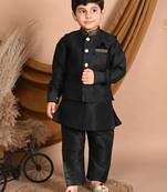 blue silk blend printed  waistcoat Kurta Pyjama