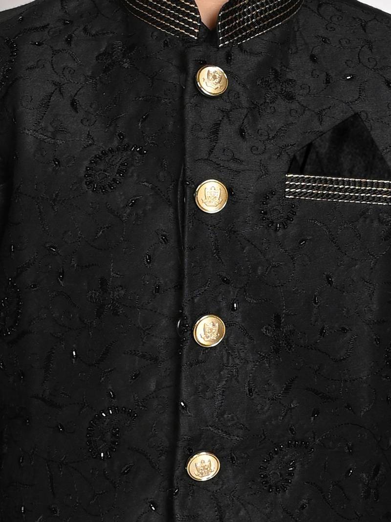 blue silk blend printed  waistcoat Kurta Pyjama