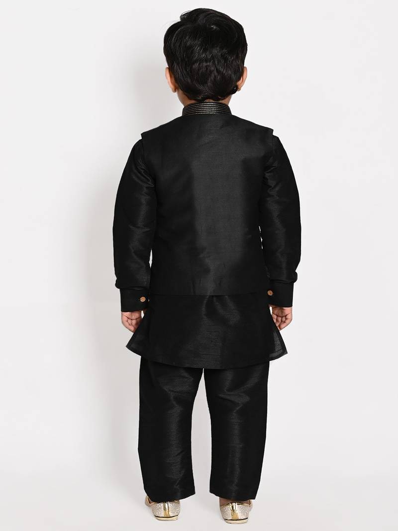 blue silk blend printed  waistcoat Kurta Pyjama