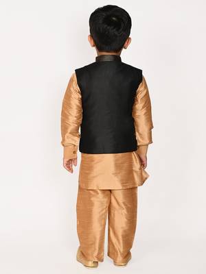 gold silk blend printed  waistcoat Kurta Pyjama 5