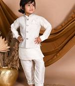 white silk blend printed  waistcoat Kurta Pyjama