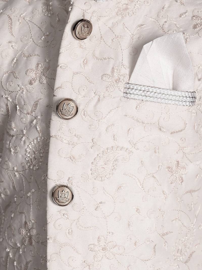 white silk blend printed  waistcoat Kurta Pyjama