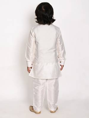 white silk blend printed  waistcoat Kurta Pyjama 4