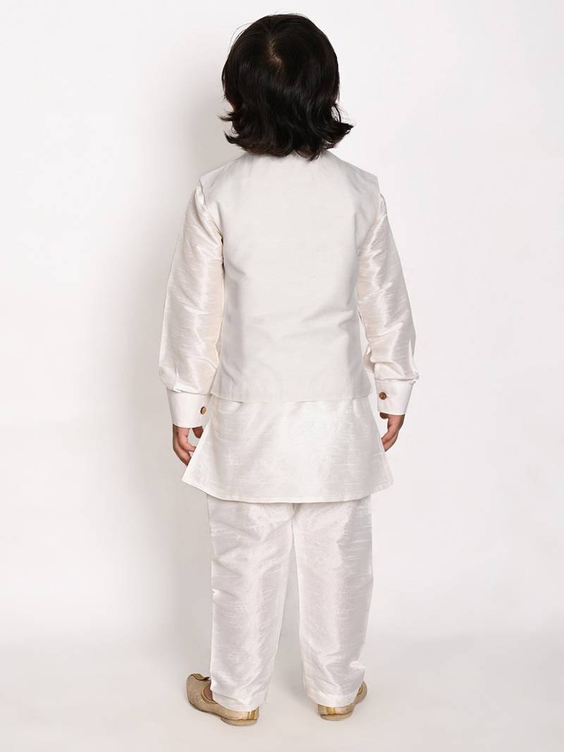 white silk blend printed  waistcoat Kurta Pyjama