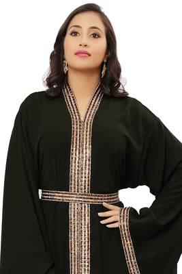 SALE New Abaya Dark Green Wedding Fashion Dubai Kaftans Farasha Abaya Very Long Gown  2