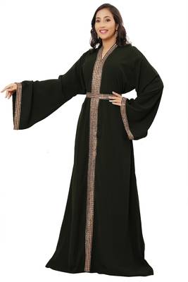 SALE New Abaya Dark Green Wedding Fashion Dubai Kaftans Farasha Abaya Very Long Gown  3