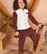 wine silk blend printed  waistcoat Kurta Pyjama