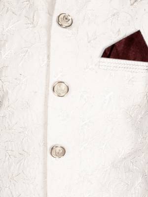 wine silk blend printed  waistcoat Kurta Pyjama 2
