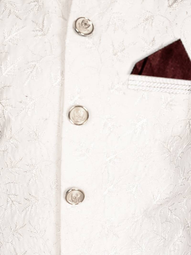 wine silk blend printed  waistcoat Kurta Pyjama