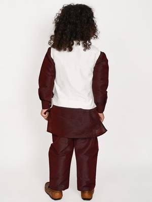 wine silk blend printed  waistcoat Kurta Pyjama 5