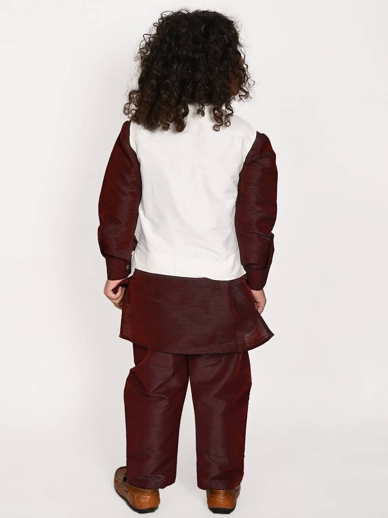 wine silk blend printed  waistcoat Kurta Pyjama