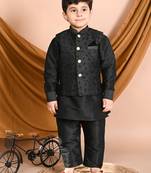 blue silk blend printed  waistcoat Kurta Pyjama