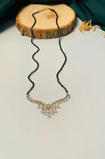Latest silver plated american diamond mangalsutra
