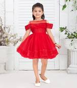 Aarika girls party wear red colour sequin net frock