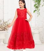 Aarika girls party wear red colour sequin net gown
