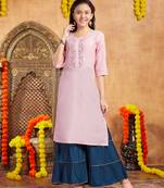 Aarika girls casual wear pink colour embellished cotton kurti
