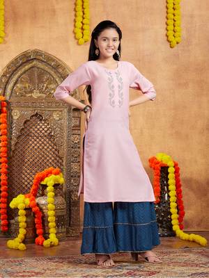 Aarika girls casual wear pink colour embellished cotton kurti 2