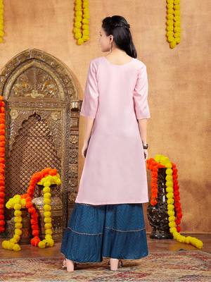 Aarika girls casual wear pink colour embellished cotton kurti 4