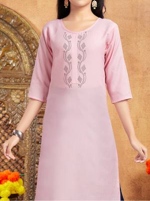 Aarika girls casual wear pink colour embellished cotton kurti 5