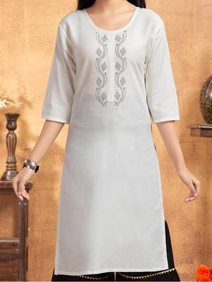 Aarika girls casual wear white colour embellished cotton kurti 5
