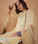 Women's yellow colour embroidery cotton kurti set with dupatta