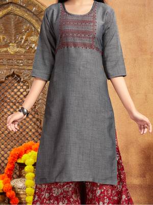 Aarika girls casual wear grey colour tribal print cotton kurti 5