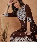 Women's brown rayon embroidery cotton kurti set