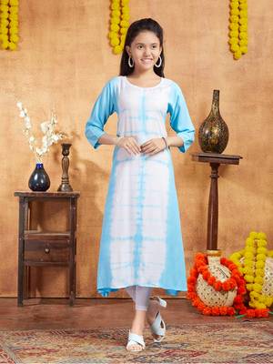 Aarika girls casual wear sky blue colour tie dye print rayon kurti 1