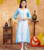 Aarika girls casual wear sky blue colour tie dye print rayon kurti
