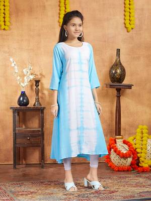 Aarika girls casual wear sky blue colour tie dye print rayon kurti 2