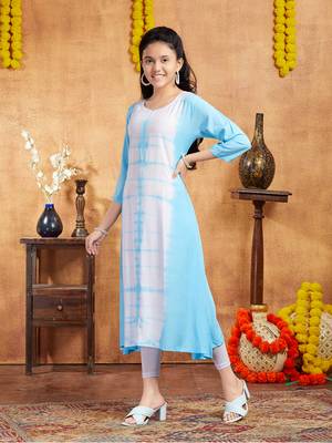 Aarika girls casual wear sky blue colour tie dye print rayon kurti 3