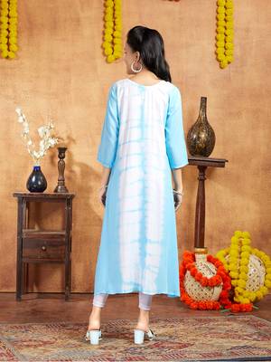 Aarika girls casual wear sky blue colour tie dye print rayon kurti 4