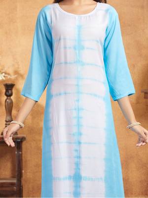 Aarika girls casual wear sky blue colour tie dye print rayon kurti 5