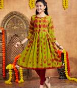 Aarika girls casual wear green colour tie dye print rayon kurti