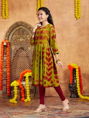 Aarika girls casual wear green colour tie dye print rayon kurti 3