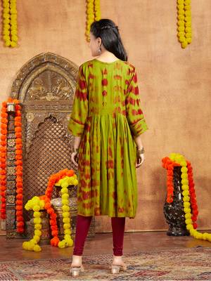 Aarika girls casual wear green colour tie dye print rayon kurti 4
