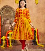 Aarika girls casual wear yellow colour tie dye print rayon kurti