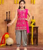 Aarika girls ethnic wear rani colour embellished gota work silk kurti patiala set