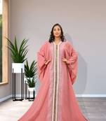 Sale!! Royal Pink Abaya Evening Moroccan Dubai Unique Kaftan Long Gown