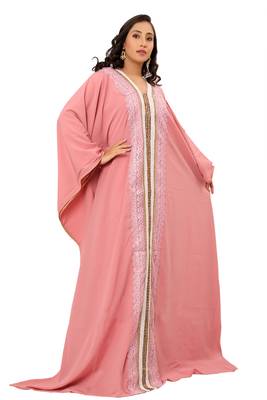 Sale!! Royal Pink Abaya Evening Moroccan Dubai Unique Kaftan Long Gown 3