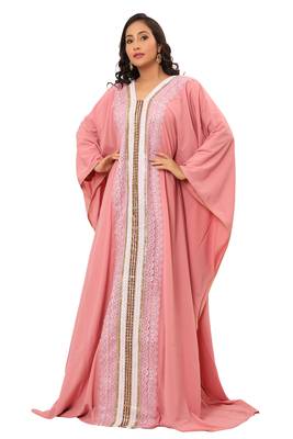  Sale!! Royal Pink Abaya Evening Moroccan Dubai Unique Kaftan Long Gown 4