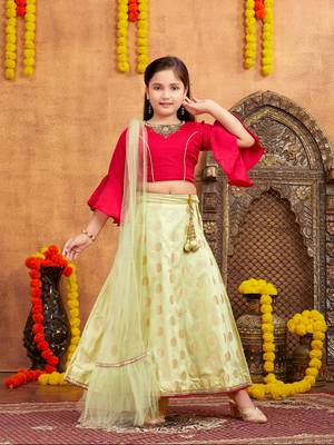 Aarika girls ethnic wear rani colour embellished and embroidery silk lehenga choli set with latkan 1