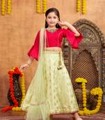 Aarika girls ethnic wear rani colour embellished and embroidery silk lehenga choli set with latkan