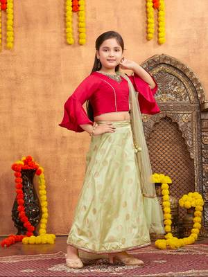 Aarika girls ethnic wear rani colour embellished and embroidery silk lehenga choli set with latkan 2